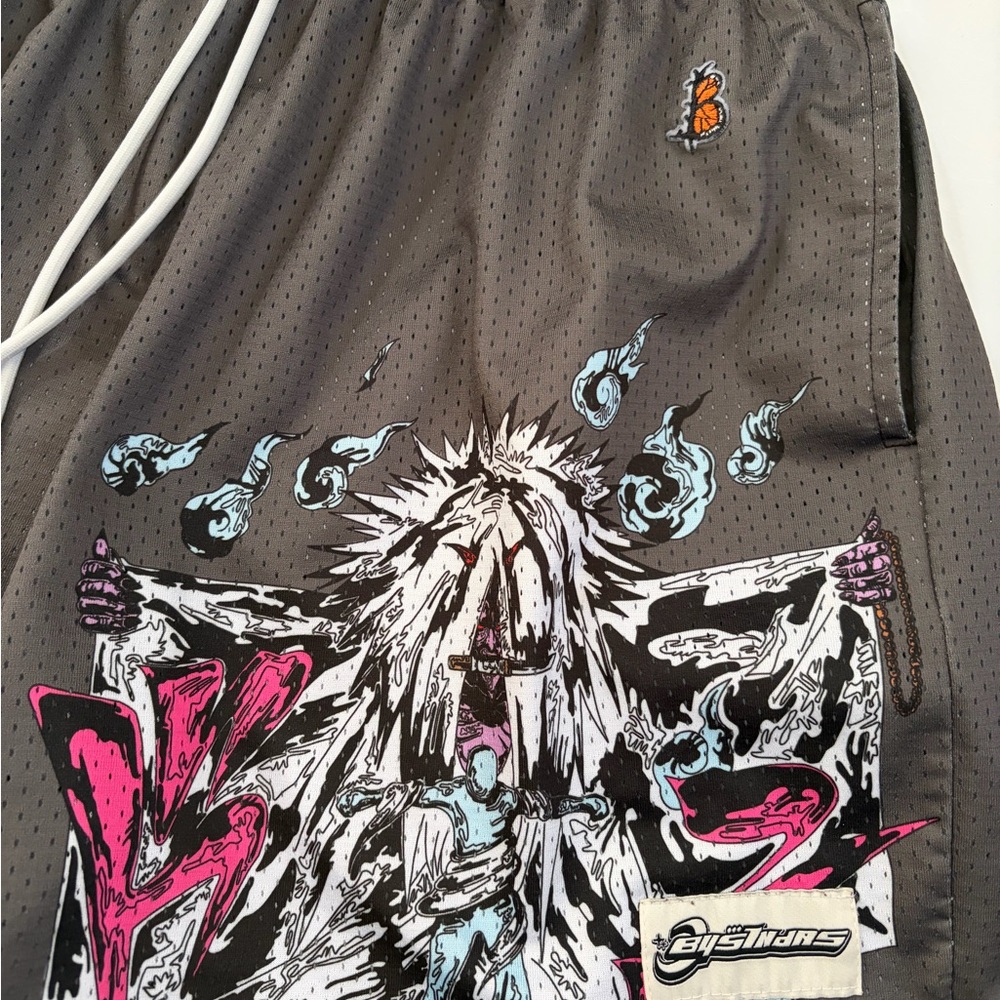 Bystanders Graphic Mesh Shorts Streetwear Flames “Your Soul Is Mine” Size XL - Picture 2 of 7